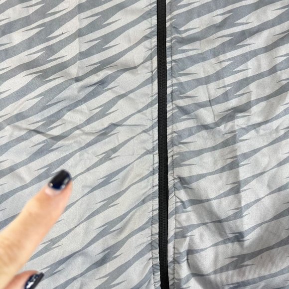 ADIDAS Womens XL Gray Striped Hooded Windbreaker Athletic Full Zip Pockets - Picture 13 of 13